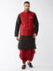 Vastramay Men's Maroon Zari Weaved Jacket With Kurta Dhoti Set